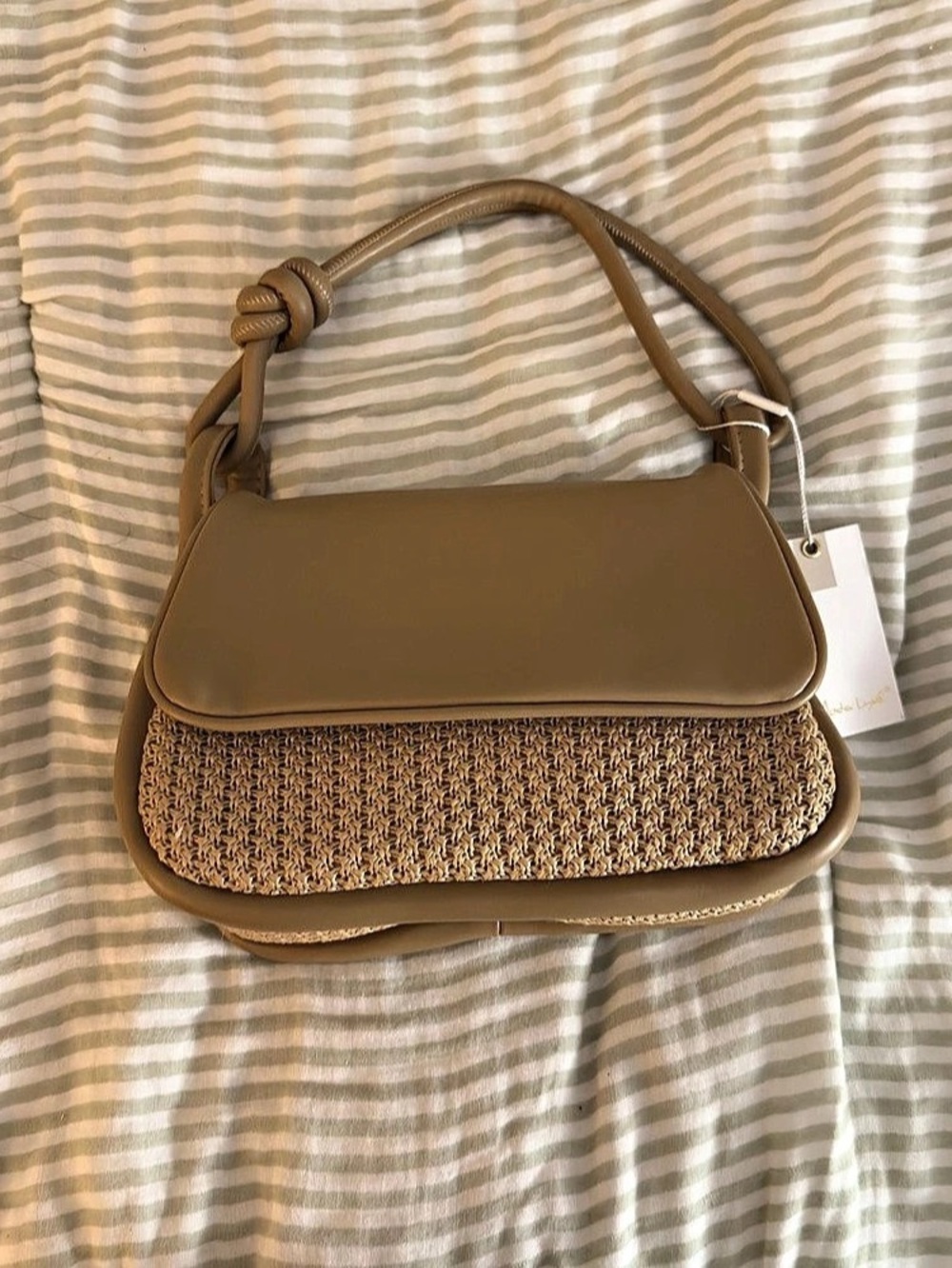 Moda Luxe Serenity Woven Shoulder Bag in Brown & Tan NWT
